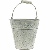 Article Seau déco, blanc lavé, avec anse Ø20,5cm, jardinière, décoration métal