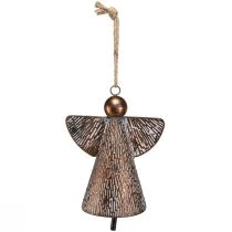 Article Décoration ange en métal avec cloche bronze et blanc style vintage 21x13,5x24 cm