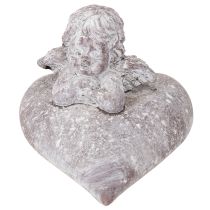 Article Figurine décorative d'ange sur un cœur en pierre moulée 15×13,5×12cm