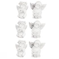 Article Ange décoratif avec coeur décoration funéraire polyrésine blanche H5cm 6pcs