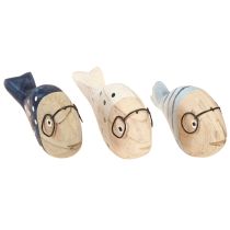 Article Poisson décoratif avec verres bois naturel blanc bleu 11–13cm 4 pcs