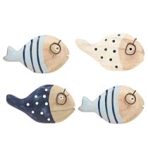 Article Poisson décoratif avec verres bois naturel blanc bleu 11–13cm 4 pcs