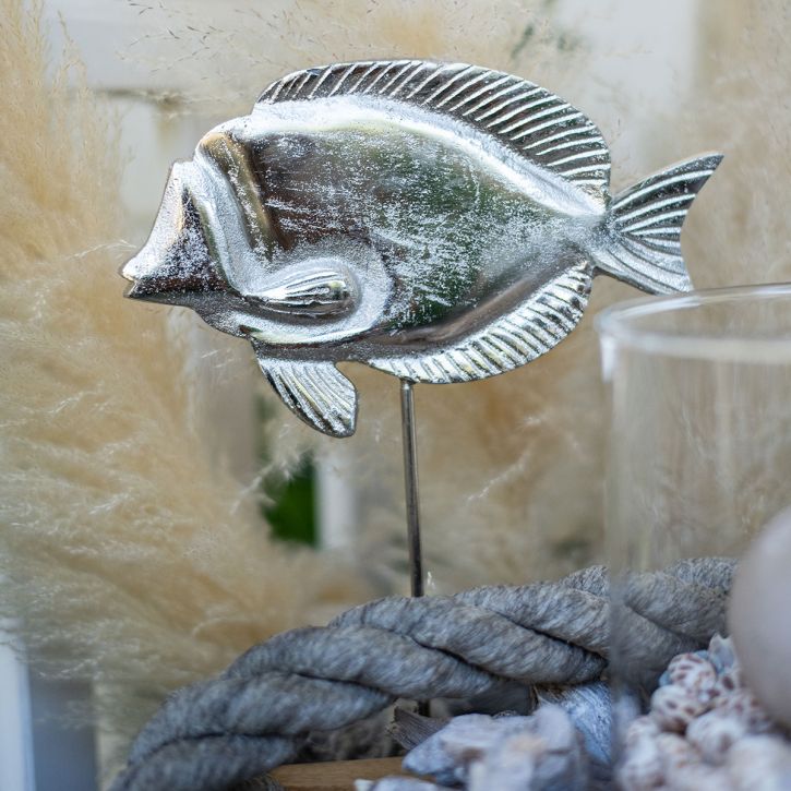 Poisson décoratif, décoration maritime, poisson en métal argenté, coloris naturel H28,5cm