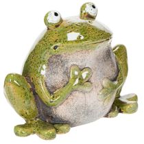 Article Figurine décorative en céramique grenouille vert brun vintage 15,5 cm