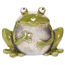Article Figurine décorative en céramique grenouille vert brun vintage 15,5 cm