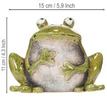 Article Figurine décorative en céramique grenouille vert brun vintage 15,5 cm
