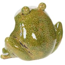 Article Figurine décorative en céramique grenouille vert brun vintage 15,5 cm