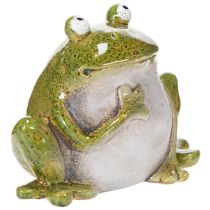Article Figurine décorative en céramique grenouille vert brun vintage 15,5 cm