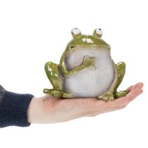 Article Figurine décorative en céramique grenouille vert brun vintage 15,5 cm