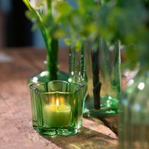 Article Photophore décoratif en verre en forme de fleur vert Ø7,5cm H6cm 6pcs