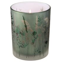 Article Lanterne décorative en verre vert blanc motif prairie H12,5cm 2 pièces