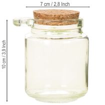 Article Verre décoratif avec couvercle en liège et cuillère, vert, Ø7cm, H10cm, 2 pièces
