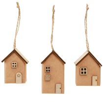 Article Lot de 9 petites maisons en bois marron décoratives pour sapin de Noël