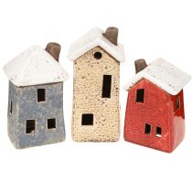 Article Maison décorative en céramique crème rouge gris 10/12/13,5 cm 3 pièces