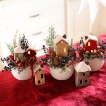 Article Maison décorative en céramique crème rouge gris 10/12/13,5 cm 3 pièces