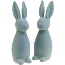 Article Lapin de Pâques décoratif floqué – 2e choix – Gris-vert H 29,5 cm 2 pièces