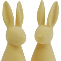 Article Figurines déco lapins de Pâques en plastique floqué jaune clair, 29,5 cm, lot de 2