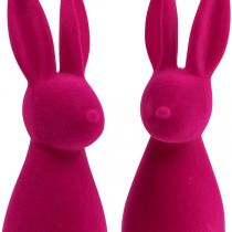 Article Figurines décoratives lapins roses en velours - Lot de 2 - Hauteur 29,5 cm
