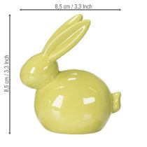 Article Lapin décoratif, jaune, vert, marron, figurine en céramique moderne pour Pâques, 8,5 x 4,5 cm, lot de 3