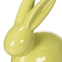 Article Lapin décoratif, jaune, vert, marron, figurine en céramique moderne pour Pâques, 8,5 cm, lot de 3