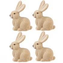 Article Duo de Lapins de Décoration Pâques Fini Velours 15 cm - Brun Clair