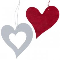 Coeurs déco à suspendre coeur en bois rouge/blanc 12cm 12pcs