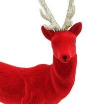 Figurine déco cerf décoratif renne floqué rouge H40cm