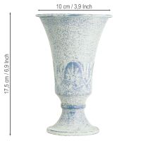Article Calice décoratif en métal blanc antique et bleu, décoration de table Ø11 cm H17,5 cm