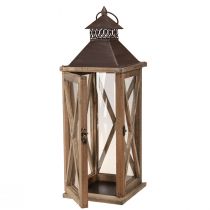 Article Lanterne décorative en bois lanterne en bois vintage marron 17×17×50cm