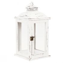 Article Lanterne décorative shabby chic bois blanc 17,5x17,5cm H37cm