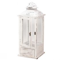 Article Lanterne décorative vintage avec tiroir blanc 20×20cm H51cm