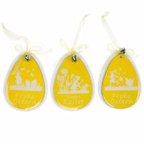 Oeufs de Pâques décoratifs à suspendre en bois blanc et jaune Décoration de Pâques Décoration de printemps 6pcs