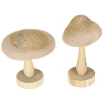 Article Champignon décoratif en bois, feutre avec décoration de table pailletée Avent H11cm 4pcs