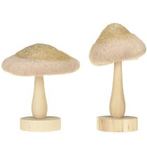 Article Champignon décoratif en bois, feutre avec décoration de table pailletée Avent H11cm 4pcs