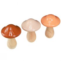 Article Champignons décoratifs en bois marron beige orange Ø7,5cm H10cm 3 pcs