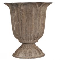 Article Pot de fleurs décoratif vintage en forme de gobelet, aspect antique, gris-brun, Ø15cm, H16cm, pour une décoration de table rustique et des accessoires de décoration élégants.