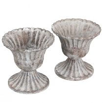 Article Tasse Décorative Rustique Antique Calice Gris Blanc Ø8cm H8.5cm 2pcs