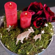 Déco cerf 10cm avec ensemble floqué marron fauve