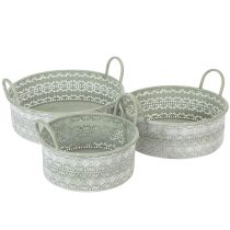 Article Lot de 3 Coupelles Métalliques avec Poignées - Style Vintage Vert et Blanc Lavé