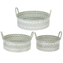 Article Lot de 3 Coupelles Métalliques avec Poignées - Style Vintage Vert et Blanc Lavé