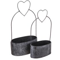 Article Bol décoratif ovale en métal avec cœur noir 20/16 cm lot de 2
