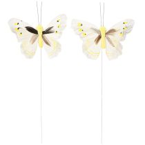 Article Papillon décoratif sur fil jaune 8cm 12pcs