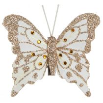 Article Décoration plumes papillons en or sur pince 7,5x7cm 4 pièces