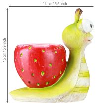 Article Pot de fleurs décoratif escargot fraise céramique vert rouge 15,5 cm