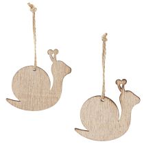 Article Escargots amusants Décoration en bois vintage à suspendre Vert, blanc et nature 6,5cm 12p
