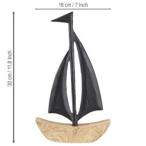 Article Voilier Décoratif Bois Métal Noir Naturel H30.5cm