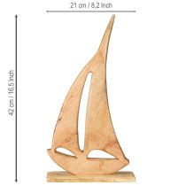 Article Décoration Voilier Bois sur Socle Naturel Maritime H57,5cm