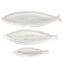 Article Plateau Décoratif Bois Poisson Blanc Naturel L30/40/50cm Lot de 3
