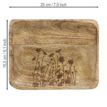 Article Plateau décoratif en bois à motif floral en bois de manguier 20×15,5cm