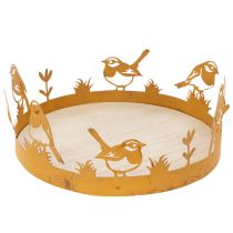 Article Plateau décoratif, décoration de table avec oiseaux, décoration printanière, métal rouillé, Ø 20 cm H 8,5 cm